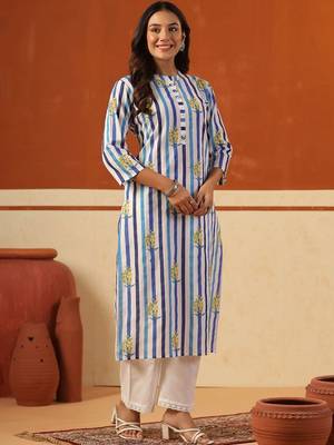 Women Printed Regular Pure Cotton Kurta with Trousers 4