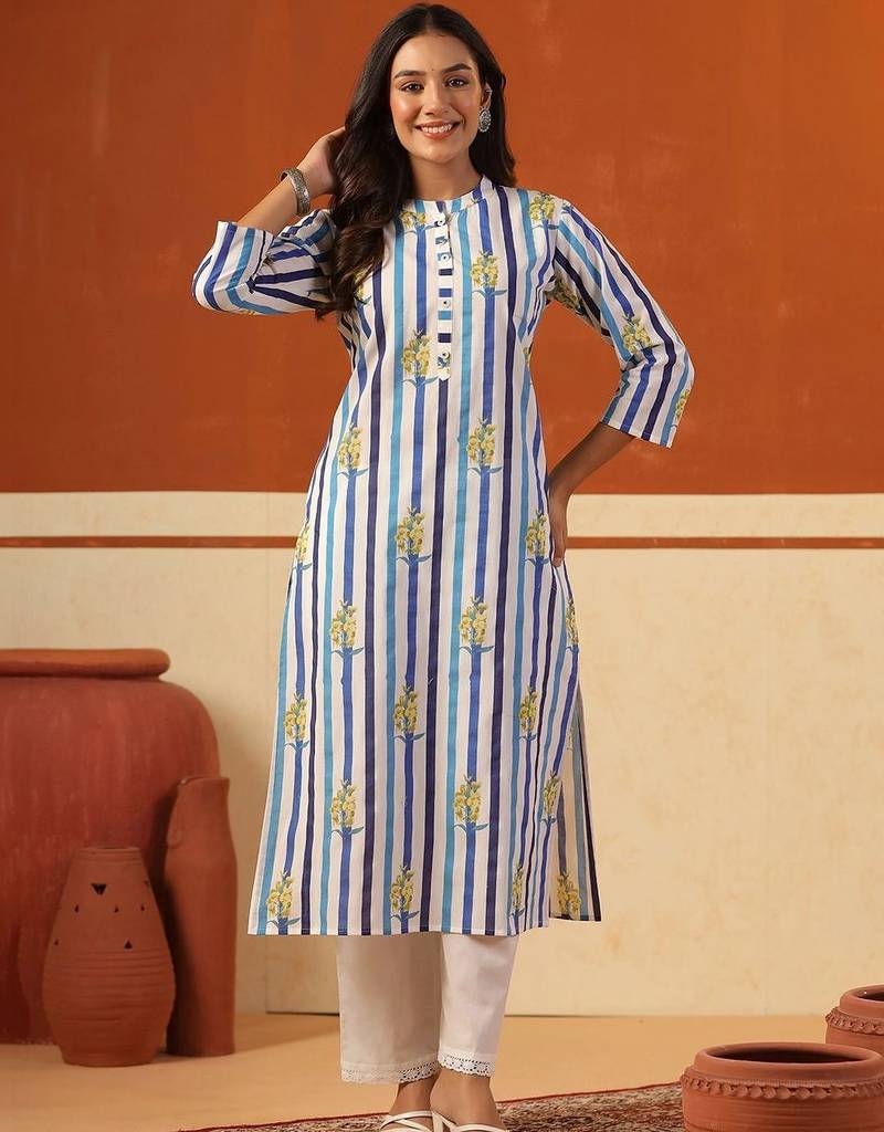Women Printed Regular Pure Cotton Kurta with Trousers
