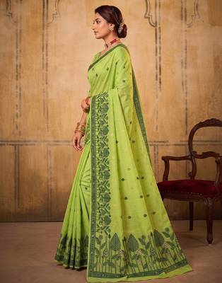 light green breathable cotton blend saree | vibrant party & festive ethnic wear 2