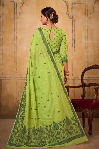 light green breathable cotton blend saree | vibrant party & festive ethnic wear