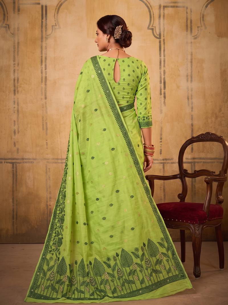light green breathable cotton blend saree | vibrant party & festive ethnic wear