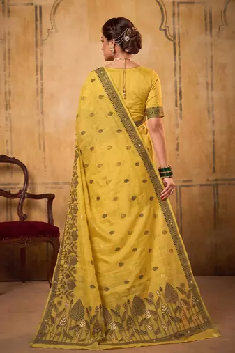 mustard yellow everyday cotton blend saree for women | auspicious festive drape