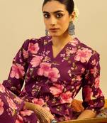 Floral Printed V-Neck Pure Cotton A-Line Kurta with Trouser