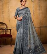 Grey soft cotton blend saree for women | sophisticated formal & party wear