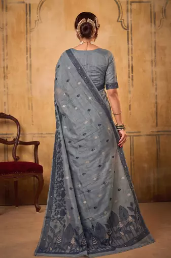 Grey soft cotton blend saree for women | sophisticated formal & party wear