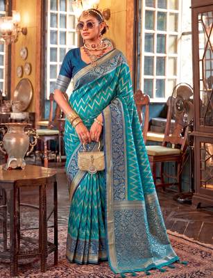 teal blue banarasi silk blend saree for women | premium wedding & festive ethnic wear 1