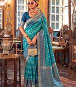 teal blue banarasi silk blend saree for women | premium wedding & festive ethnic wear