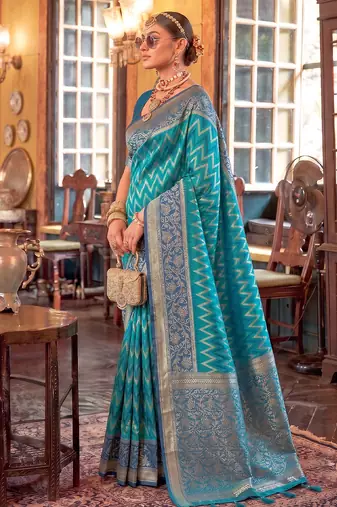 teal blue banarasi silk blend saree for women | premium wedding & festive ethnic wear