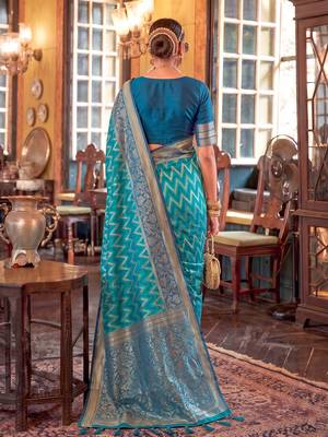 teal blue banarasi silk blend saree for women | premium wedding & festive ethnic wear 3
