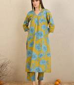 Floral Printed V-Neck A-Line Kurta with Trousers