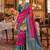 rani pink banarasi silk blend saree with teal border | women's royal wedding attire