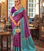 purple banarasi silk blend saree with contrast border | premium festive party wear