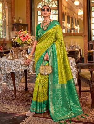 light green banarasi silk blend saree for women | exquisite woven wedding ethnic wear 1