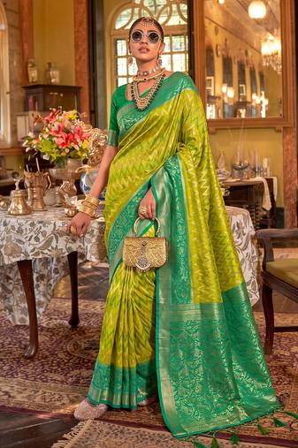 light green banarasi silk blend saree for women | exquisite woven wedding ethnic wear