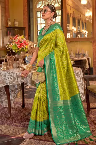 light green banarasi silk blend saree for women | exquisite woven wedding ethnic wear