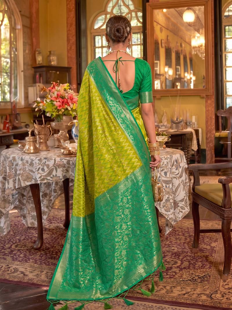 light green banarasi silk blend saree for women | exquisite woven wedding ethnic wear