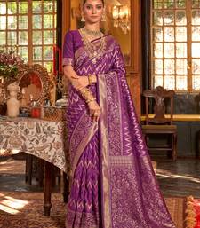 regal purple banarasi silk blend saree | heavy zari woven festive & wedding drape