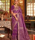 regal purple banarasi silk blend saree | heavy zari woven festive & wedding drape
