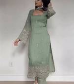 Embroidery Faux Georgette Fabric Straight Kurta Pant and Dupatta Set