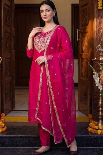 Women Ethnic Motifs Embroidered Regular Thread Work Kurta with Trousers & With Dupatta