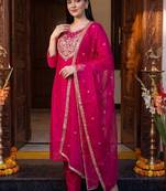 Women Ethnic Motifs Embroidered Regular Thread Work Kurta with Trousers & With Dupatta