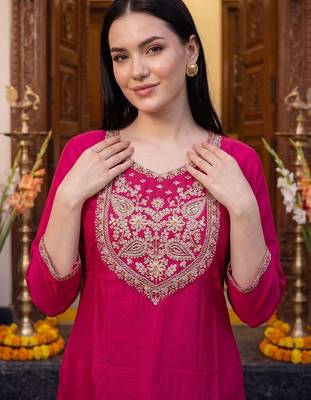 Women Ethnic Motifs Embroidered Regular Thread Work Kurta with Trousers & With Dupatta 3