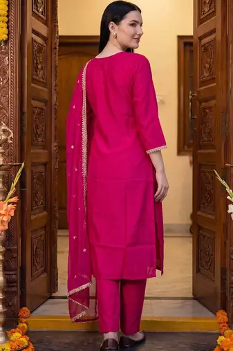 Women Ethnic Motifs Embroidered Regular Thread Work Kurta with Trousers & With Dupatta