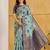 sky blue cotton blend saree for women | navy border festive & party ethnic wear
