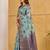 sky blue cotton blend saree for women | navy border festive & party ethnic wear