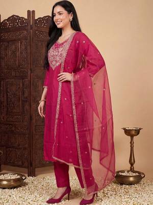 Women Ethnic Motifs Embroidered Regular Kurta with Trousers & With Dupatta 3