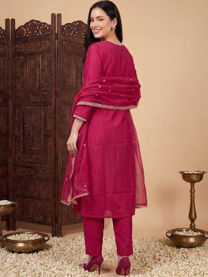 Women Ethnic Motifs Embroidered Regular Kurta with Trousers & With Dupatta 4