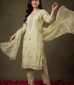 Women Ethnic Motifs Embroidered Regular Thread Work Kurta with Trousers & With Dupatta