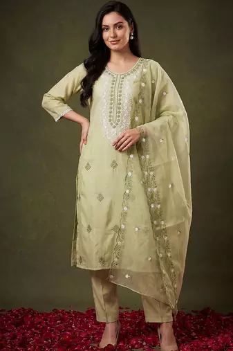 Women Ethnic Motifs Embroidered Regular Thread Work Kurta with Trousers & With Dupatta