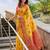 mustard cotton blend saree for women | red zari border festive & wedding attire