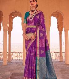 purple soft silk blend saree with teal border | festive & wedding wear for women