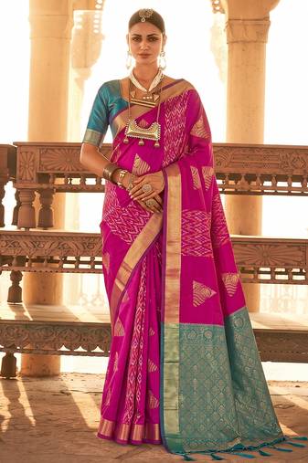 rani pink soft silk blend saree | woven zari border ethnic party wear for women