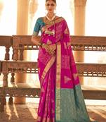 rani pink soft silk blend saree | woven zari border ethnic party wear for women