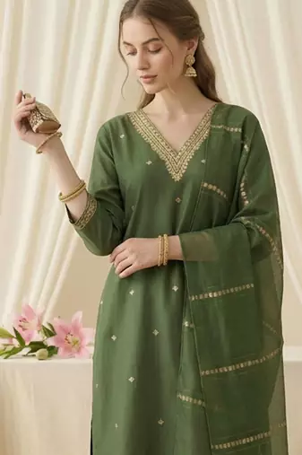 Women Ethnic Motifs Embroidered Regular Thread Work Kurta with Trousers & With Dupatta