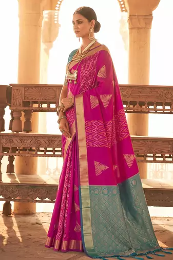 rani pink soft silk blend saree | woven zari border ethnic party wear for women