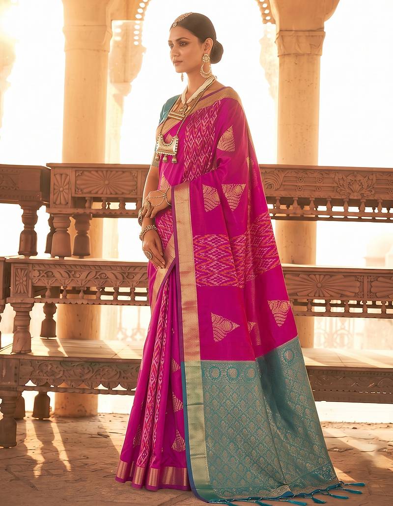 rani pink soft silk blend saree | woven zari border ethnic party wear for women