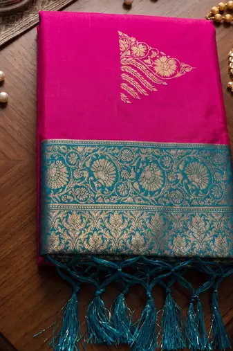 rani pink soft silk blend saree | woven zari border ethnic party wear for women