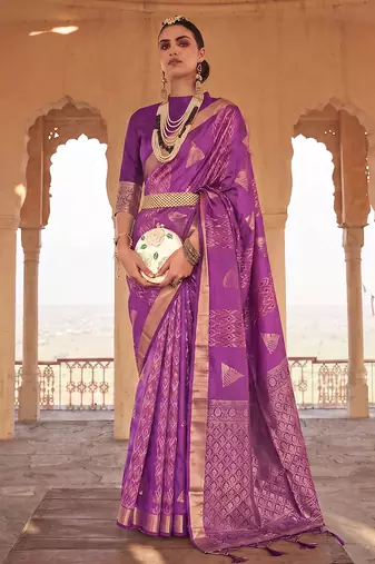violet soft silk blend saree for women | premium woven wedding & party drape