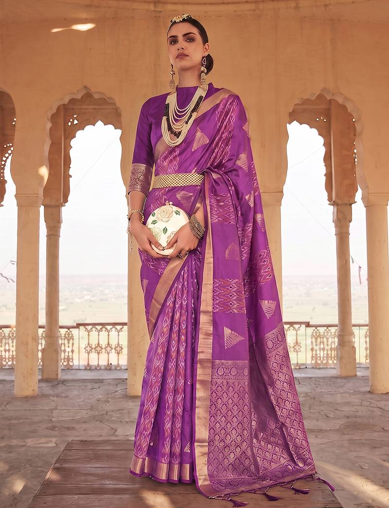 violet soft silk blend saree for women | premium woven wedding & party drape