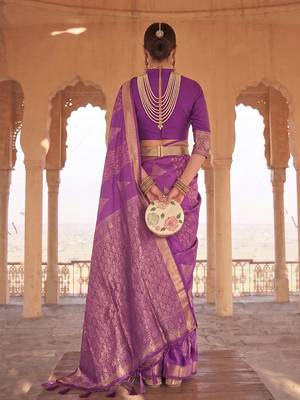 violet soft silk blend saree for women | premium woven wedding & party drape 2