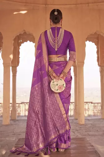 violet soft silk blend saree for women | premium woven wedding & party drape