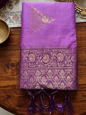violet soft silk blend saree for women | premium woven wedding & party drape 4