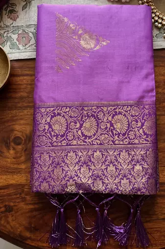 violet soft silk blend saree for women | premium woven wedding & party drape