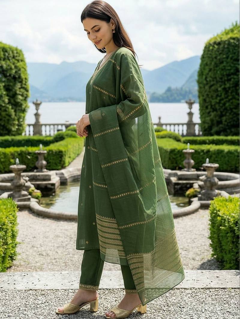 Women Ethnic Motifs Embroidered Regular Thread Work Kurta with Trousers & With Dupatta