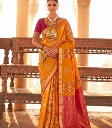 orange soft silk blend saree with pink border | haldi & festive wear for women