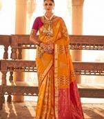 orange soft silk blend saree with pink border | haldi & festive wear for women